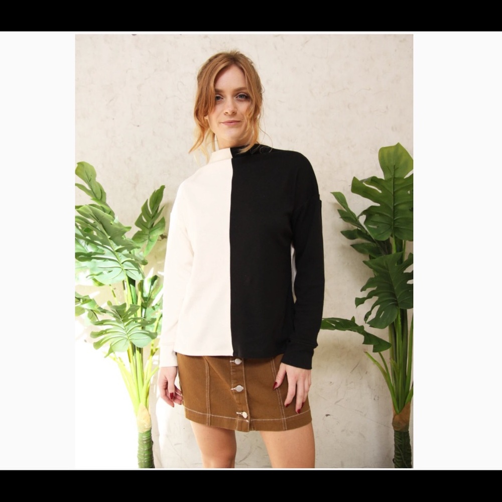 K.S. Garner Black & White Lola Sweater Mockneck